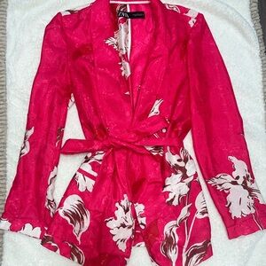 Zara Fuchsia Floral Jacket with Tie